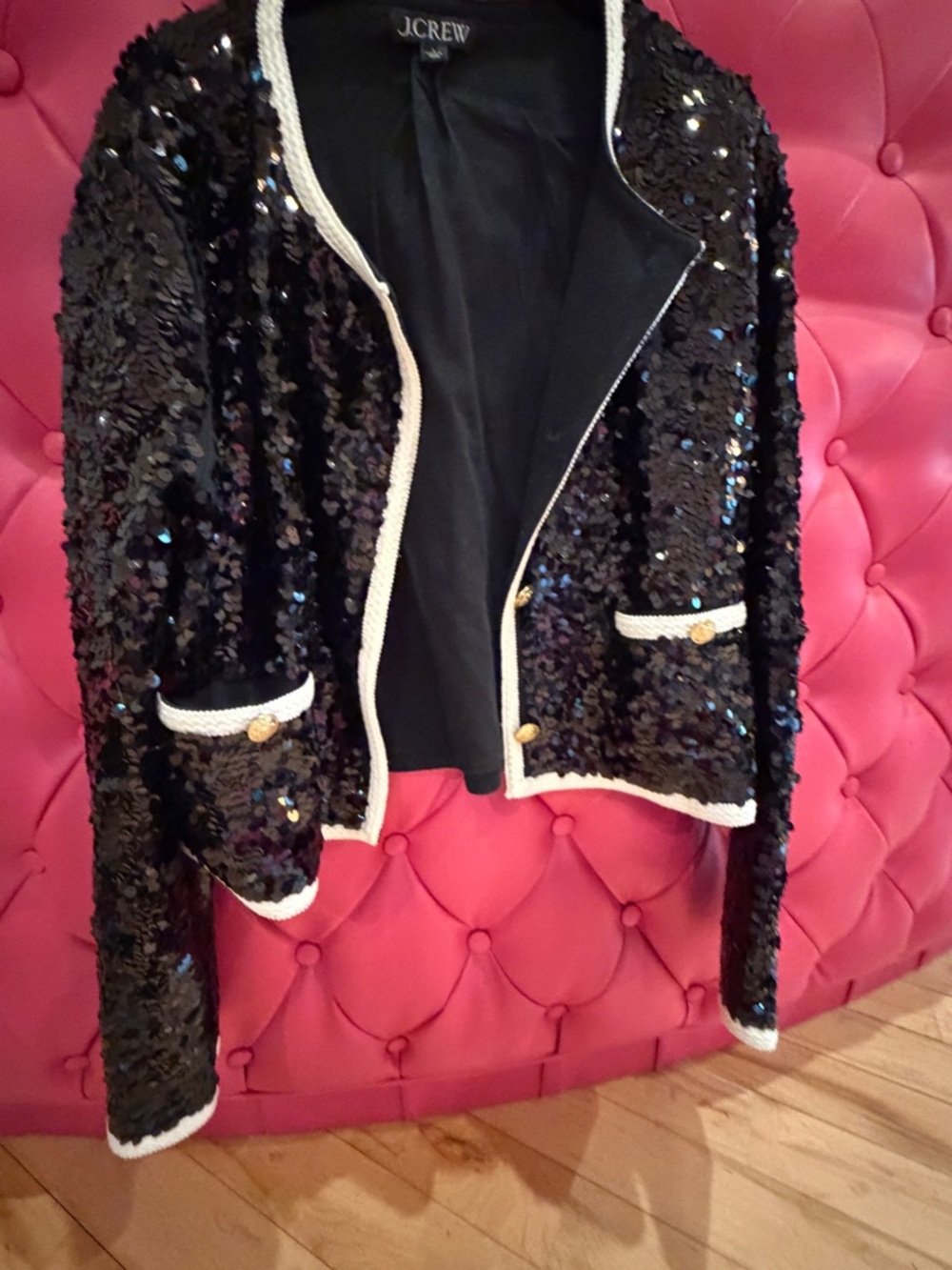 J. Crew Black Sequin Jacket with White Trim